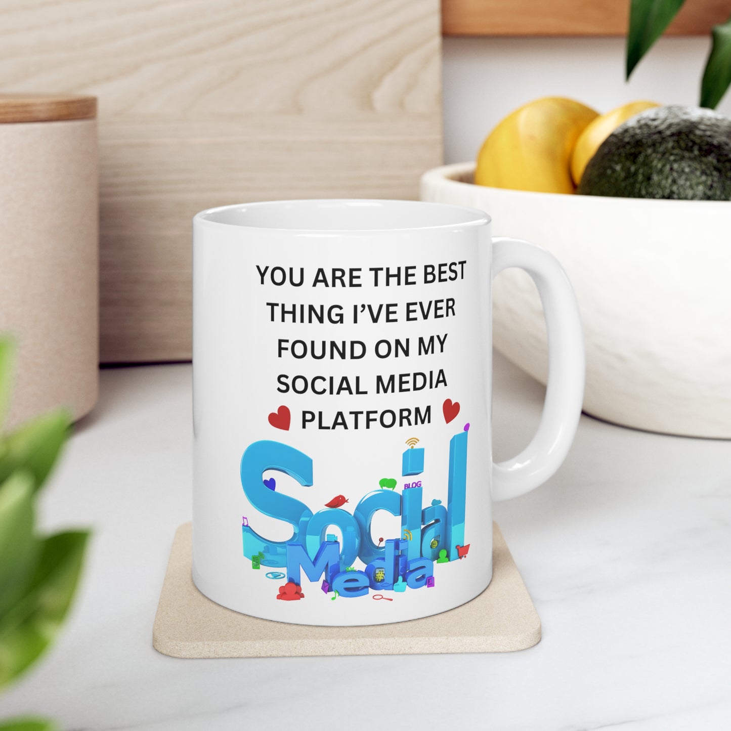 11oz white "Digital Darling Mug: Celebrating Social Media Connections"