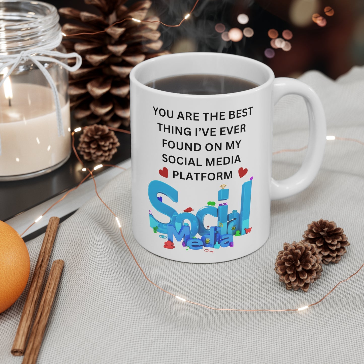 11oz white "Digital Darling Mug: Celebrating Social Media Connections"