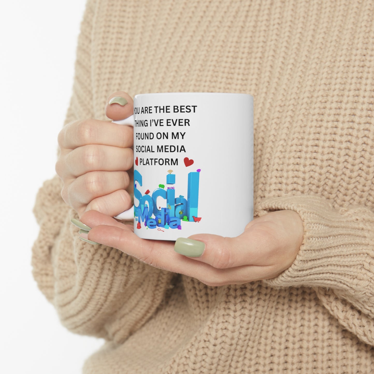 11oz white "Digital Darling Mug: Celebrating Social Media Connections"