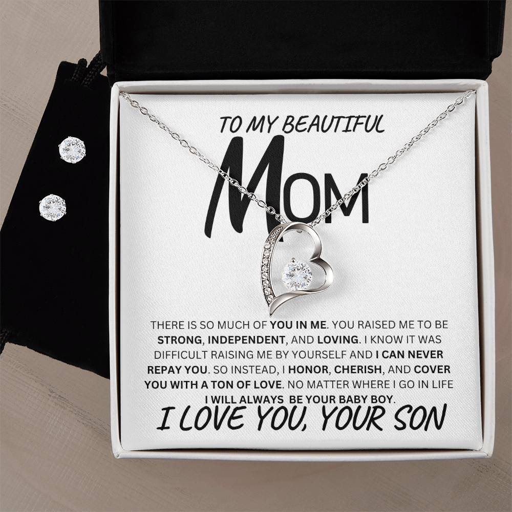 Mother-son Embrace Heart Necklace Set| To My mom