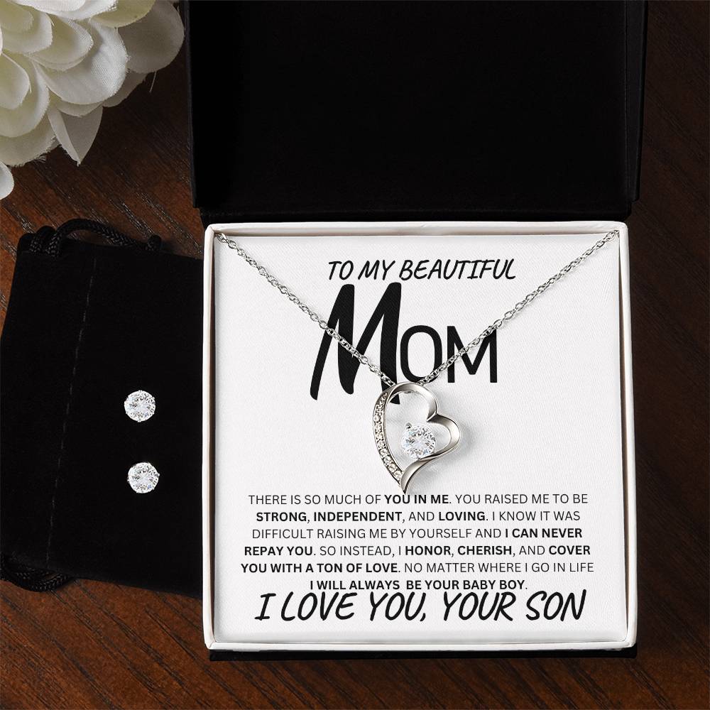 Mother-son Embrace Heart Necklace Set| To My mom