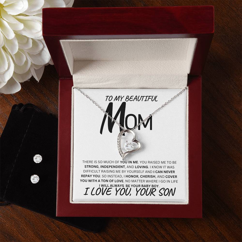 Mother-son Embrace Heart Necklace Set| To My mom