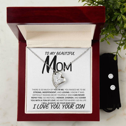 Mother-son Embrace Heart Necklace Set| To My mom